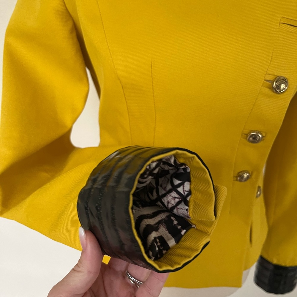 Just Cavalli Military Jacket Yellow Leather Trim Designer Blazer Italy Size 6 - Picture 5 of 15